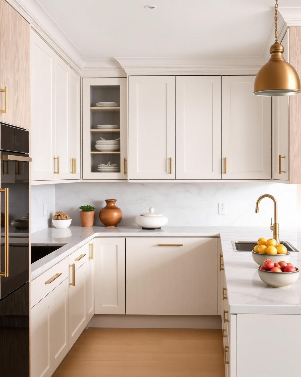 Bright kitchen with brass fixtures