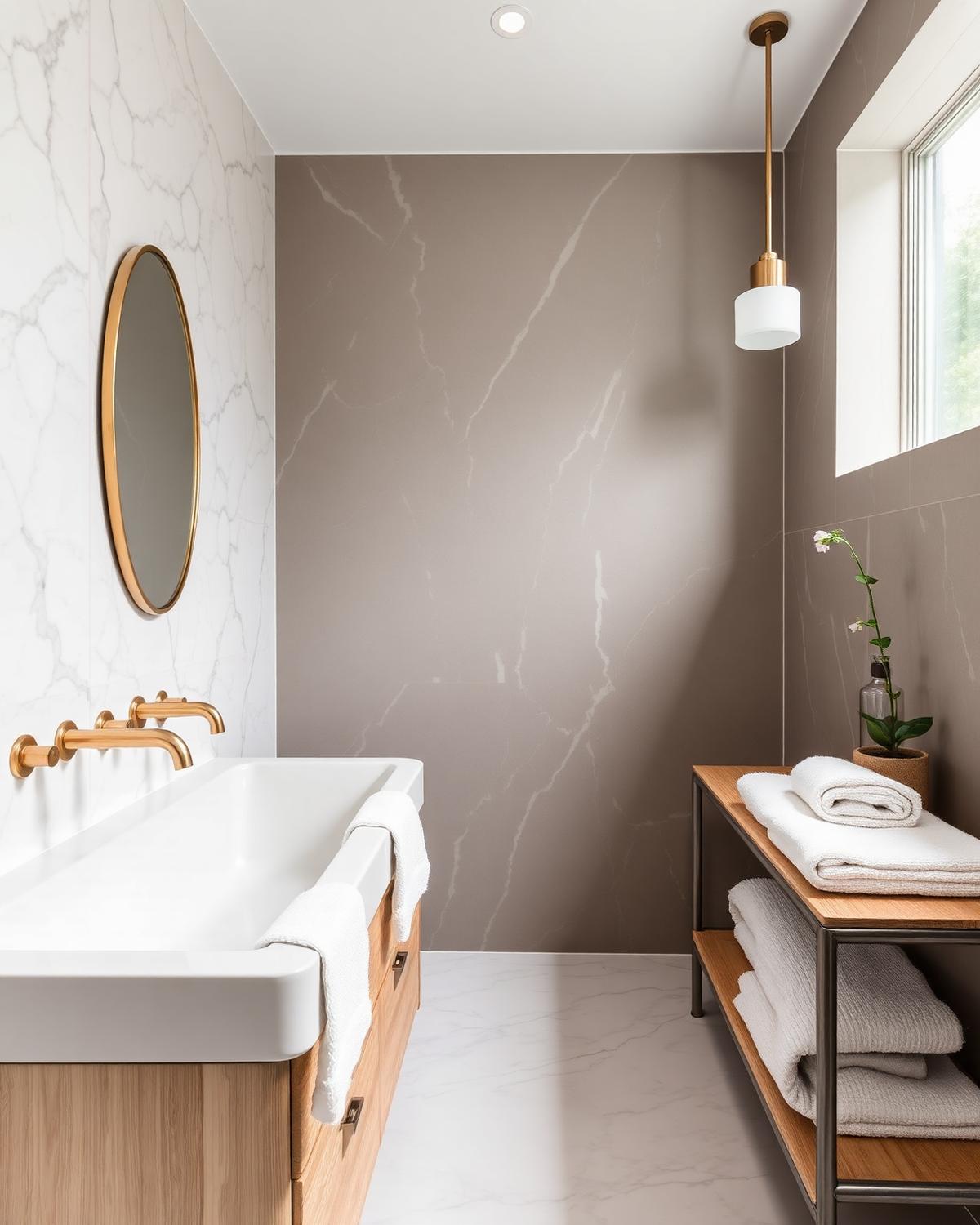 Marble and oak bathroom