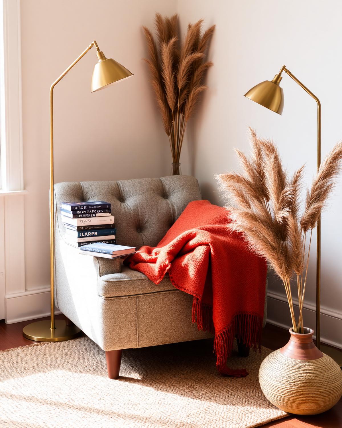 Cozy reading nook with bouclé chair