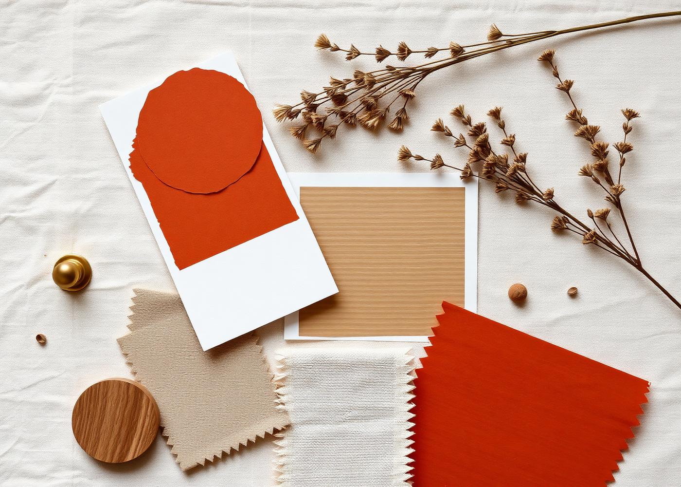 Mood board of terracotta, linen, and oak