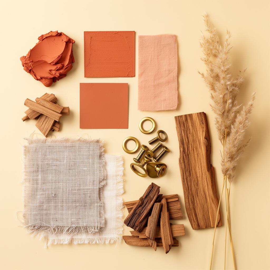 Mood board of terracotta, linen, and oak
